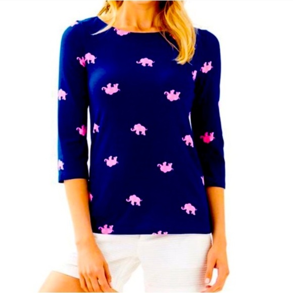 Lilly Pulitzer Waverly Resort Navy Elephant Drop Top - Picture 1 of 6